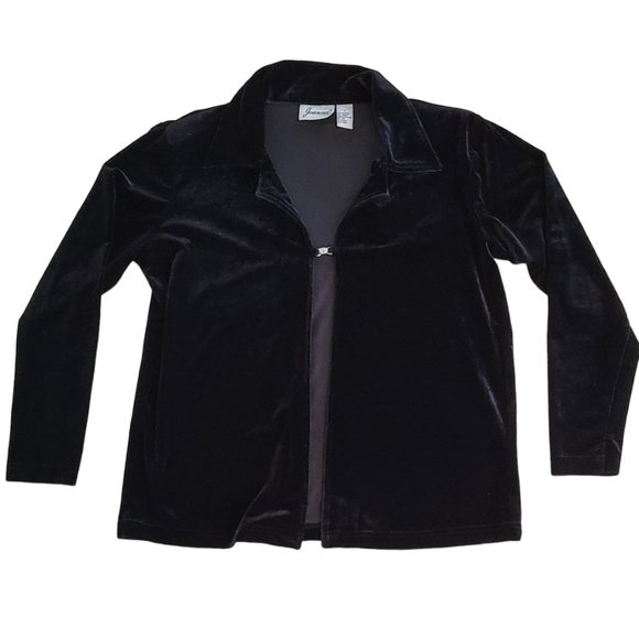 Vintage Joanna Black Velvet Open Front Blazer Cardigan with Bling Clasp Closure - Picture 1 of 10